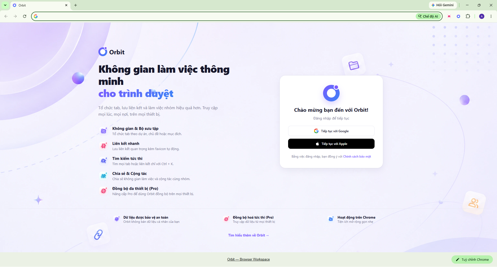 Màn hình đăng nhập Orbit