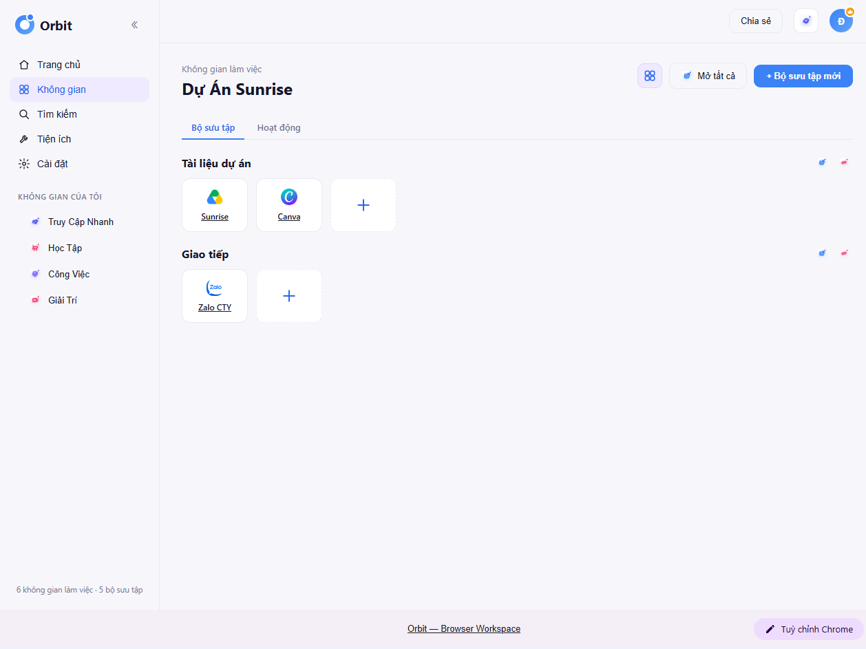 Không gian riêng cho từng dự án khách hàng của freelancer